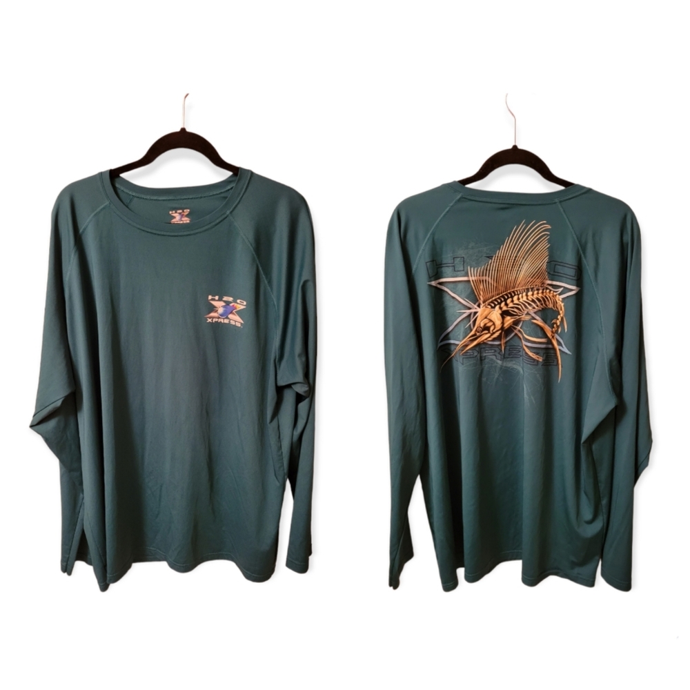H2O Express Moisture Wicking Performance Long Sleeve Fishing Shirt Aqua SZ XXL